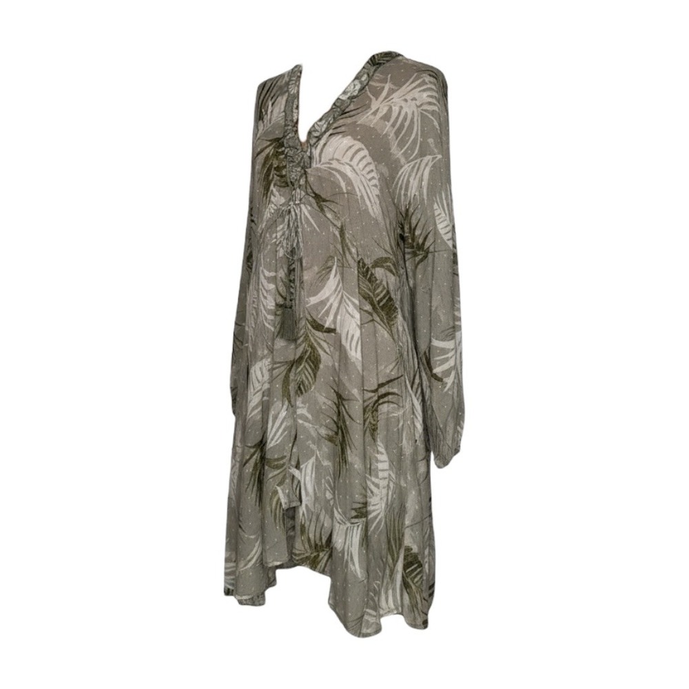 Lucky & Coco Womens Dress Medium M‎ Gray Green White Leaf Print Long Sleeve